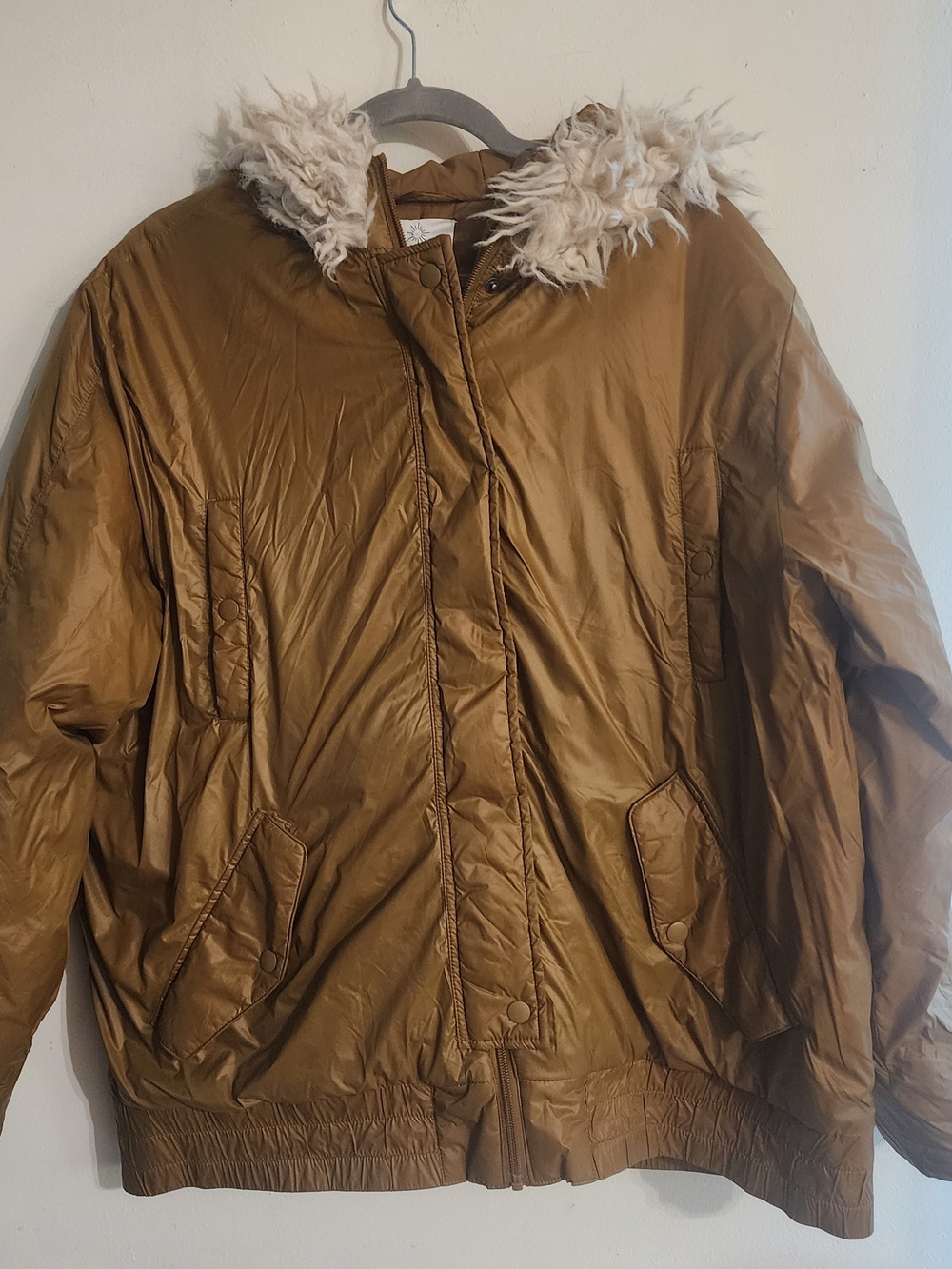 Offline Brown Fux Fur Hooded Puffer Bomber Jacket Plus Size XL